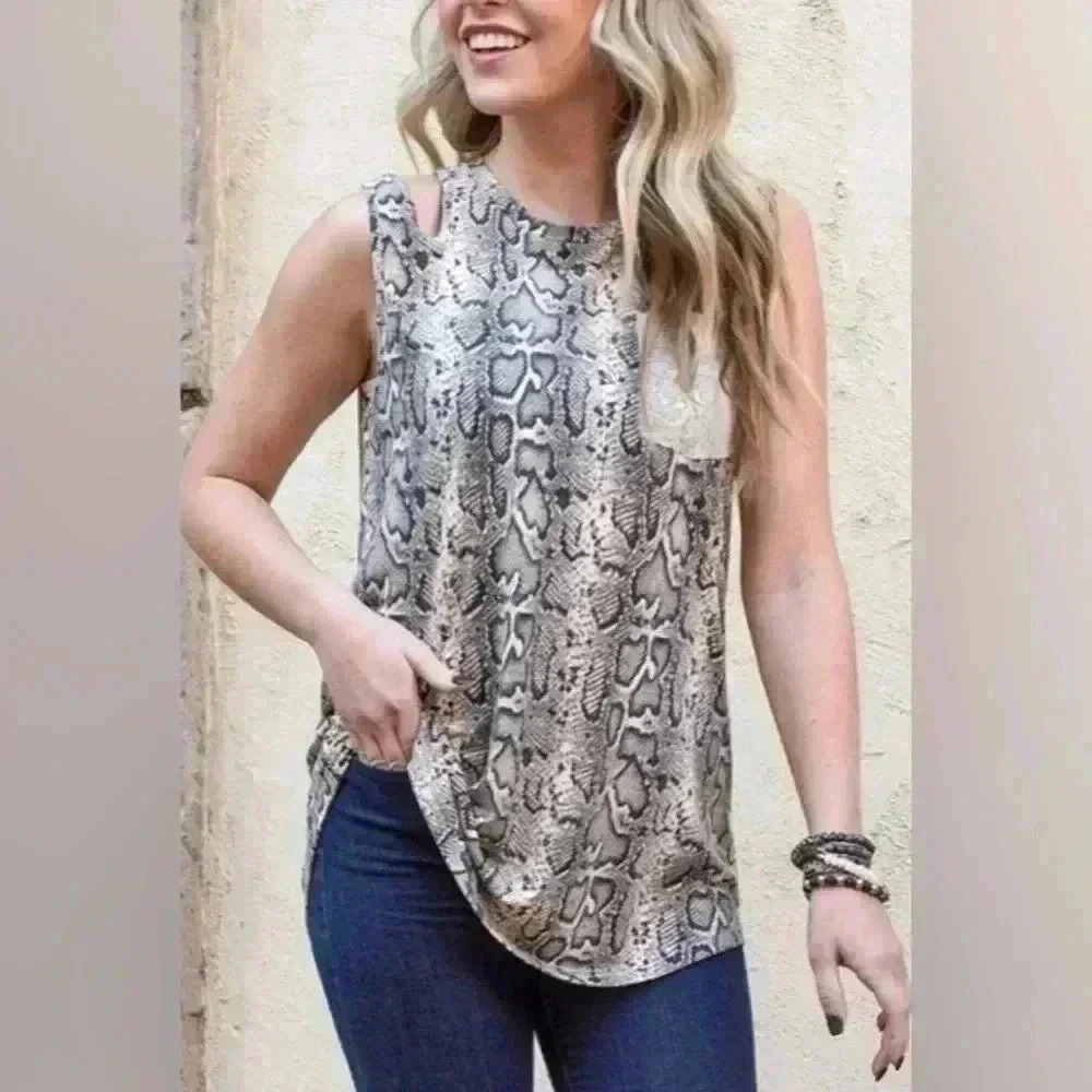 🆕 TAKE THE EDGE OFF SNAKESKIN TANK HOLLOW OUT TOP XL 🆕